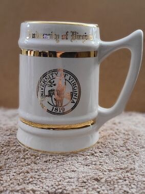 Vintage University of Virginia White and Gold Ceramic Beer Stein